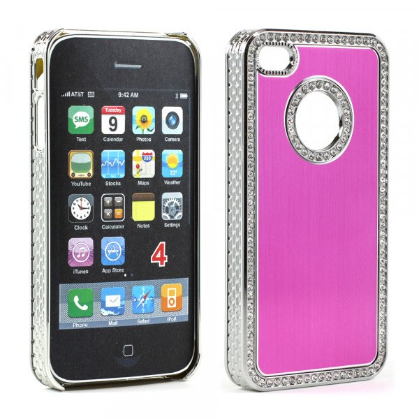 Wholesale iPhone 4 4S  Alumnium Diamond Chrome Case  (Hot Pink)